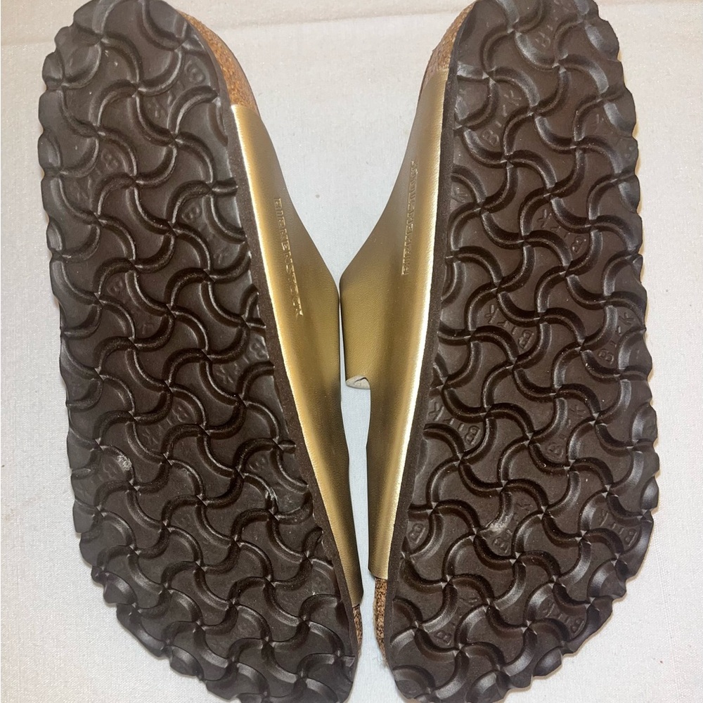 Birkenstock Arizona Suede Footbed Gold Metallic Sandals - Picture 4 of 6